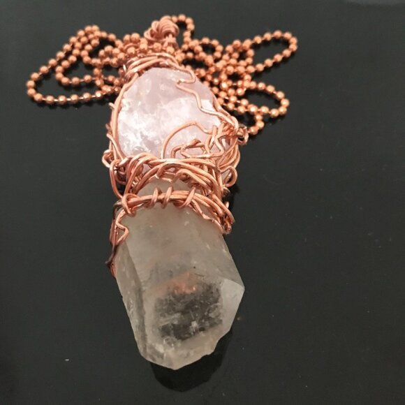 Rose and Clear Quartz Handmade Copper pendant Gemstone Unisex Shamanic Healing - Picture 1 of 8